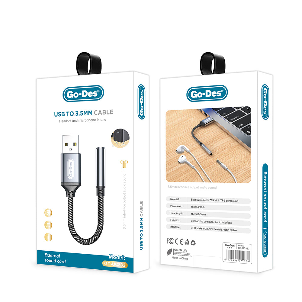 Go Des GD-UC332 USB-A to 3.5mm Aux Çevirici Ses Adaptörü Go Des GD-UC332 USB-A to 3.5mm Aux Çevirici Ses Adaptörü